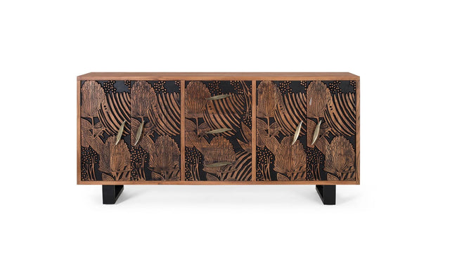 Giner and Colomer - Acacia Wood Sideboard With 4 Doors & 3 Drawers, Natural & Black