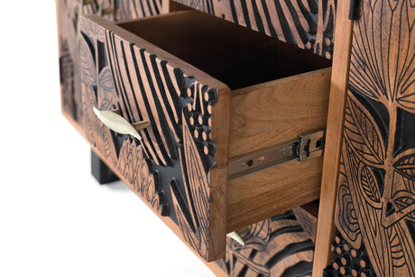 Giner and Colomer - Acacia Wood Sideboard With 4 Doors & 3 Drawers, Natural & Black