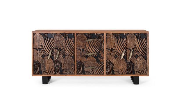 Giner and Colomer - Acacia Wood Sideboard With 4 Doors & 3 Drawers, Natural & Black