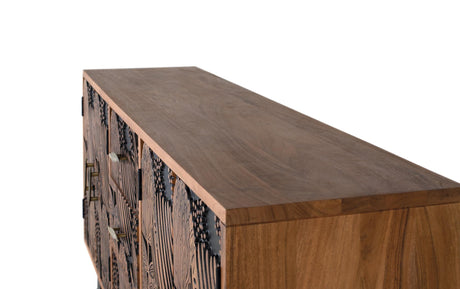 Giner and Colomer - Acacia Wood Sideboard With 4 Doors & 3 Drawers, Natural & Black