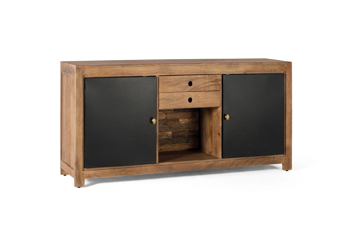 Giner and Colomer - Mango Wood Sideboard With Interior Lighting, 2 Metal Doors & 2 Drawers