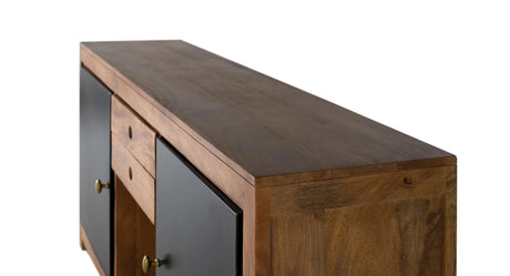 Giner and Colomer - Mango Wood Sideboard With Interior Lighting, 2 Metal Doors & 2 Drawers