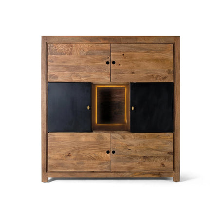 Giner and Colomer - High Mango Wood Sideboard With Interior Lighting, 4 Wooden & 2 Metal Doors