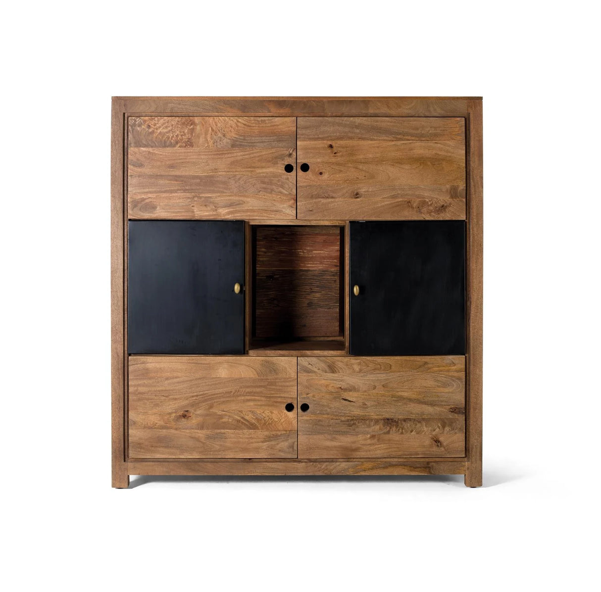 Giner and Colomer - High Mango Wood Sideboard With Interior Lighting, 4 Wooden & 2 Metal Doors
