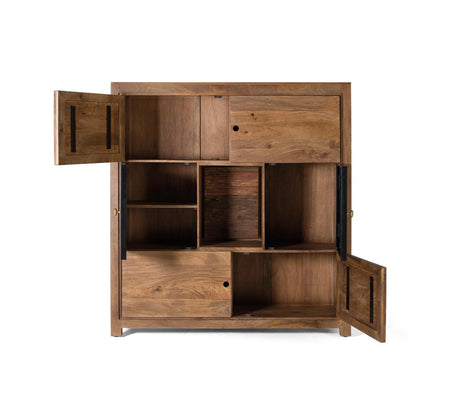 Giner and Colomer - High Mango Wood Sideboard With Interior Lighting, 4 Wooden & 2 Metal Doors