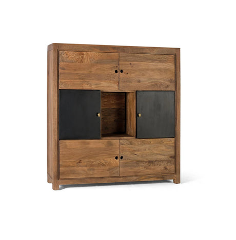 Giner and Colomer - High Mango Wood Sideboard With Interior Lighting, 4 Wooden & 2 Metal Doors
