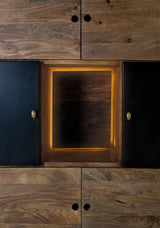 Giner and Colomer - High Mango Wood Sideboard With Interior Lighting, 4 Wooden & 2 Metal Doors