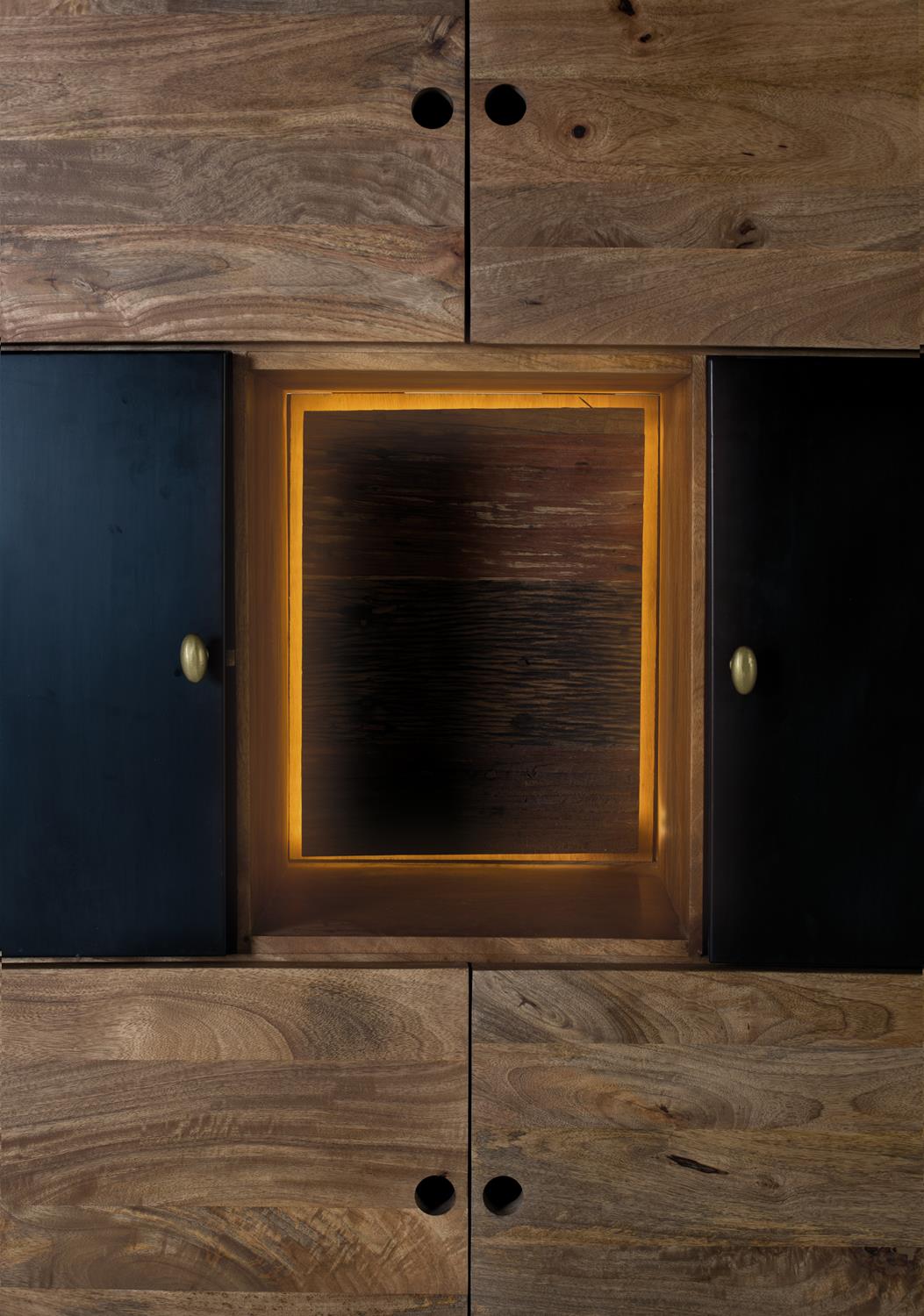 Giner and Colomer - High Mango Wood Sideboard With Interior Lighting, 4 Wooden & 2 Metal Doors