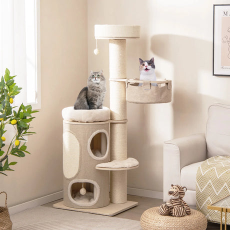 155CM Tall Multi-level Cat Tower for Indoor Cats-Natural