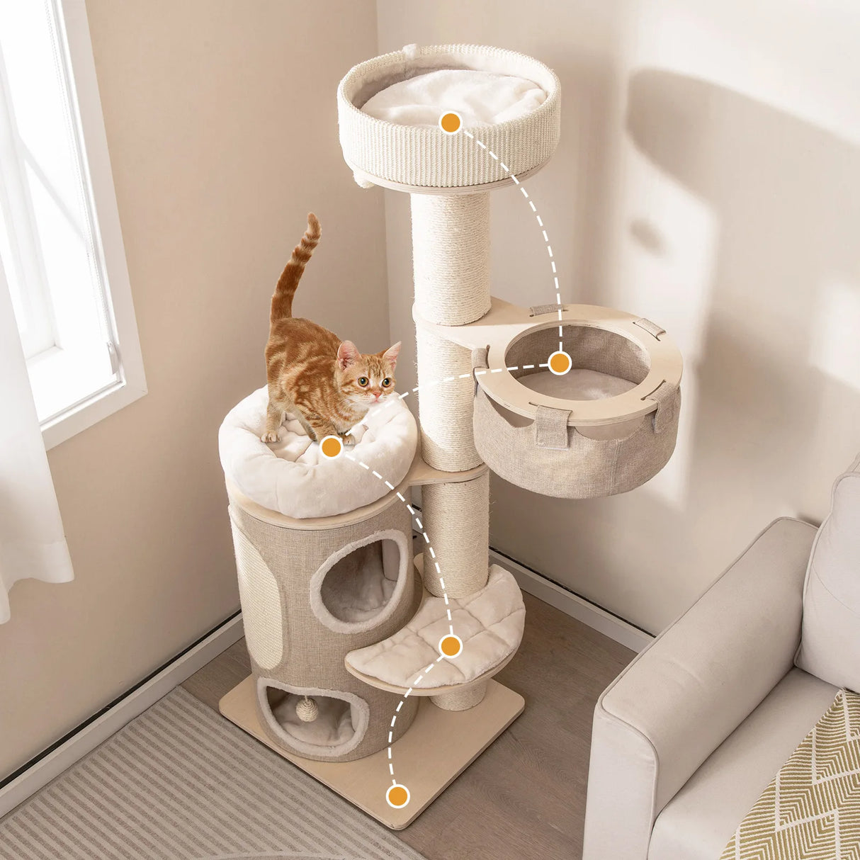 155CM Tall Multi-level Cat Tower for Indoor Cats-Natural