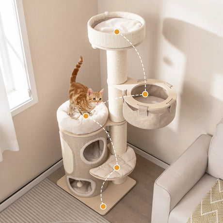 155CM Tall Multi-level Cat Tower for Indoor Cats-Natural