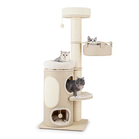 155CM Tall Multi-level Cat Tower for Indoor Cats-Natural