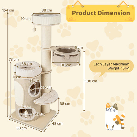 155CM Tall Multi-level Cat Tower for Indoor Cats-Natural