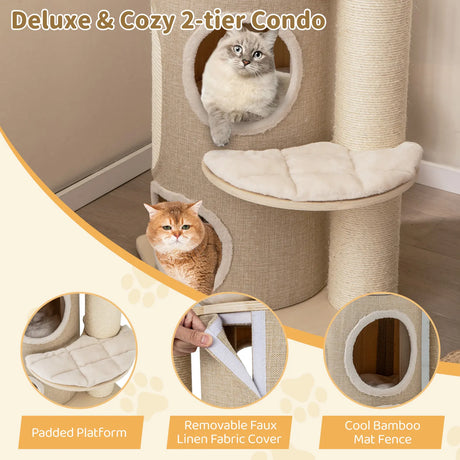 155CM Tall Multi-level Cat Tower for Indoor Cats-Natural