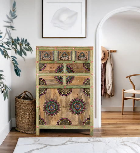 Giner and Colomer - Hand-Painted Mango Wood High Sideboard With 7 Drawers & 2 Doors