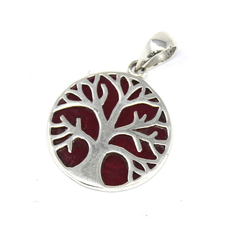 Tree of Life Silver Pendant 22mm - Coral Effect