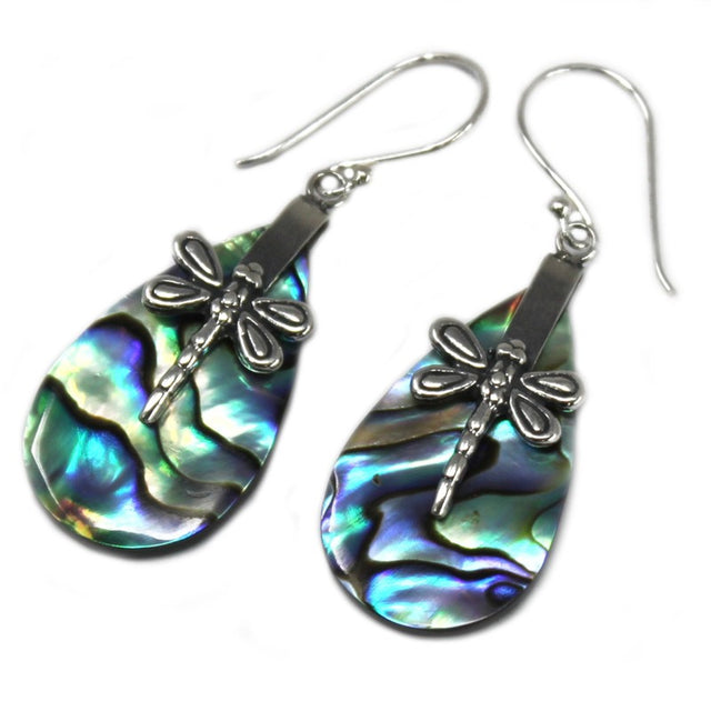 Shell & Silver Earrings - Dragonflies - Abalone