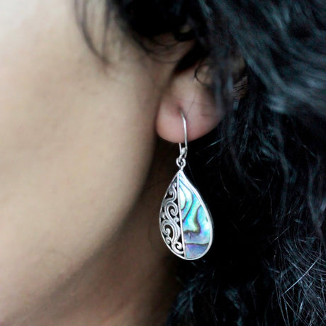 Shell & Silver Earrings - Three Hearts - Abalone