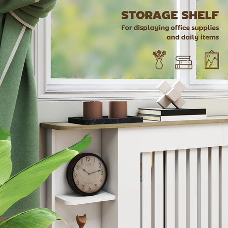 HOMCOM Radiator Cover with Open Storage Shelves, Vertical Slatted Cabinet Shelf Heater Cover for Living Room, Hallway, Extra Large, White (H: 83 / W: 191 / D: 19 cm)