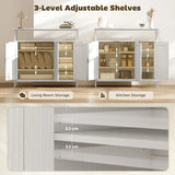 HOMCOM Industrial Kitchen Sideboard with Open Shelf, 2 Cabinets, Adjustable Shelves for Living Room, Dining Room, White