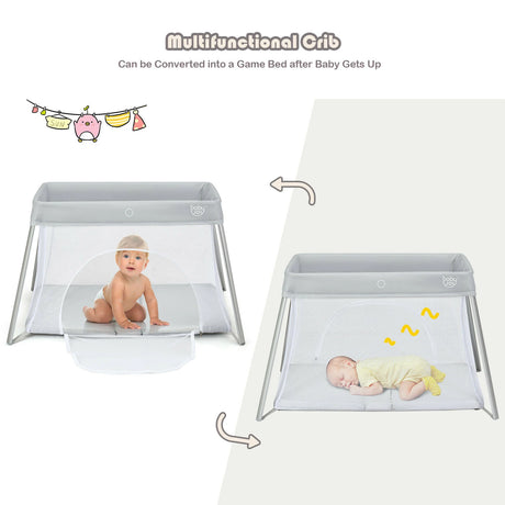 Lightweight Folding Playpen with Zipper Access Door-Silver