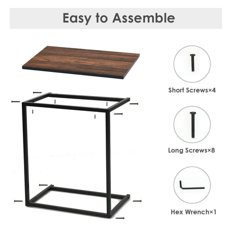 Industrial Styled C Shaped Side, End Table-Brown