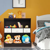 Freestanding Combo Cubby Bin Storage Organizer Unit W/3 Baskets-Brown