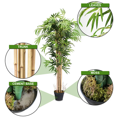 5-Feet Artificial Bamboo Silk Tree Indoor-Outdoor Decorative Planter