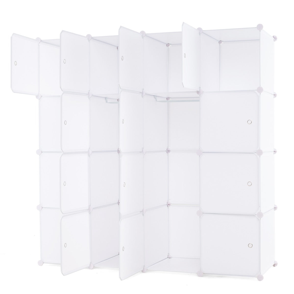 16 Cube Cabinet Storage Organizer with 2 Clothes Hanging Rails -White