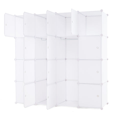 16 Cube Cabinet Storage Organizer with 2 Clothes Hanging Rails -White
