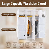 16 Cube Cabinet Storage Organizer with 2 Clothes Hanging Rails -White