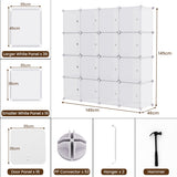 16 Cube Cabinet Storage Organizer with 2 Clothes Hanging Rails -White