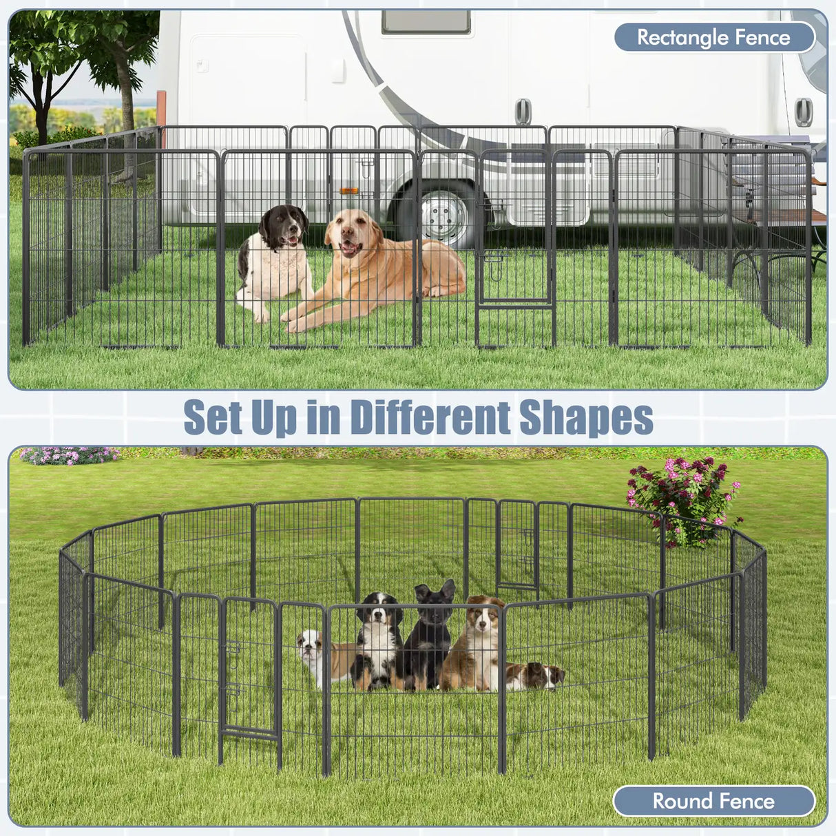 16 Panel 80cm Height Pen Fence with Lock and Large Door-Black
