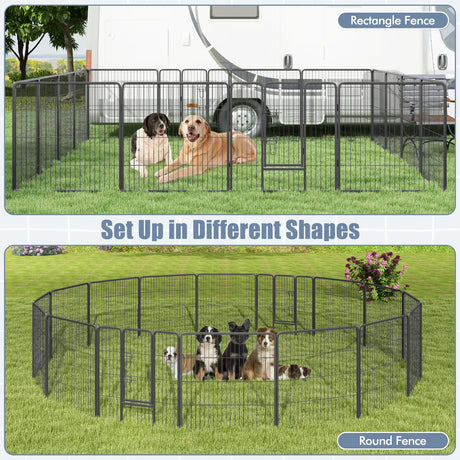 16 Panel 80cm Height Pen Fence with Lock and Large Door-Black