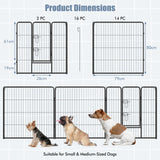 16 Panel 80cm Height Pen Fence with Lock and Large Door-Black