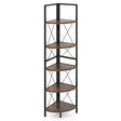 5-Tier Corner Bookshelf Stand with Metal Frame-Rustic Brown