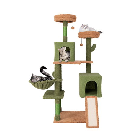 160cm Cactus Cat Tree Multi-level Cat Tower with Sisal Scratching Posts-Green