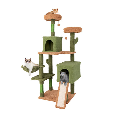 160cm Cactus Cat Tree Multi-level Cat Tower with Sisal Scratching Posts-Green