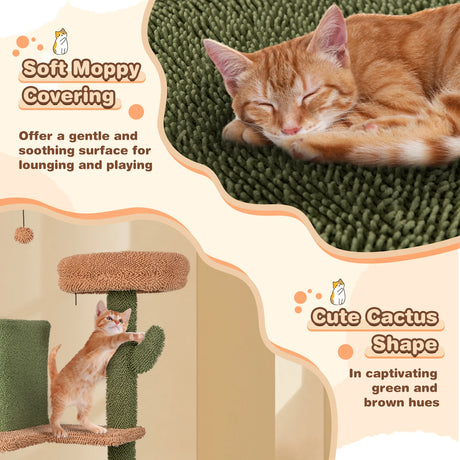 160cm Cactus Cat Tree Multi-level Cat Tower with Sisal Scratching Posts-Green