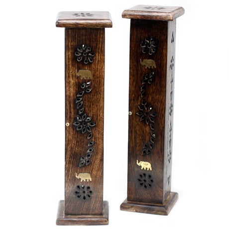 Square Incense Tower - Brass inlay - Mango Wood