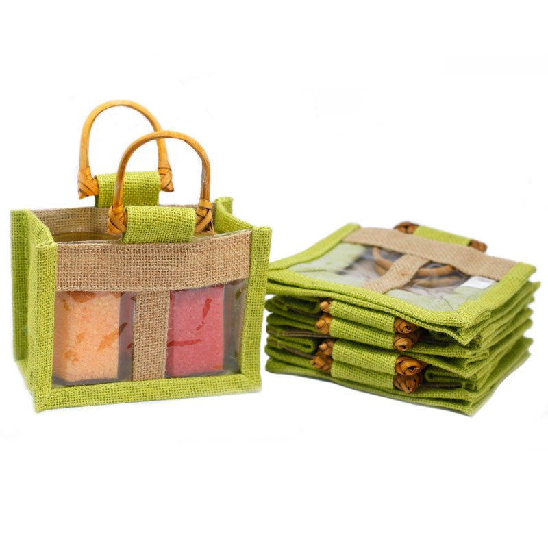 Two Jar Jute Gift Bag - Green