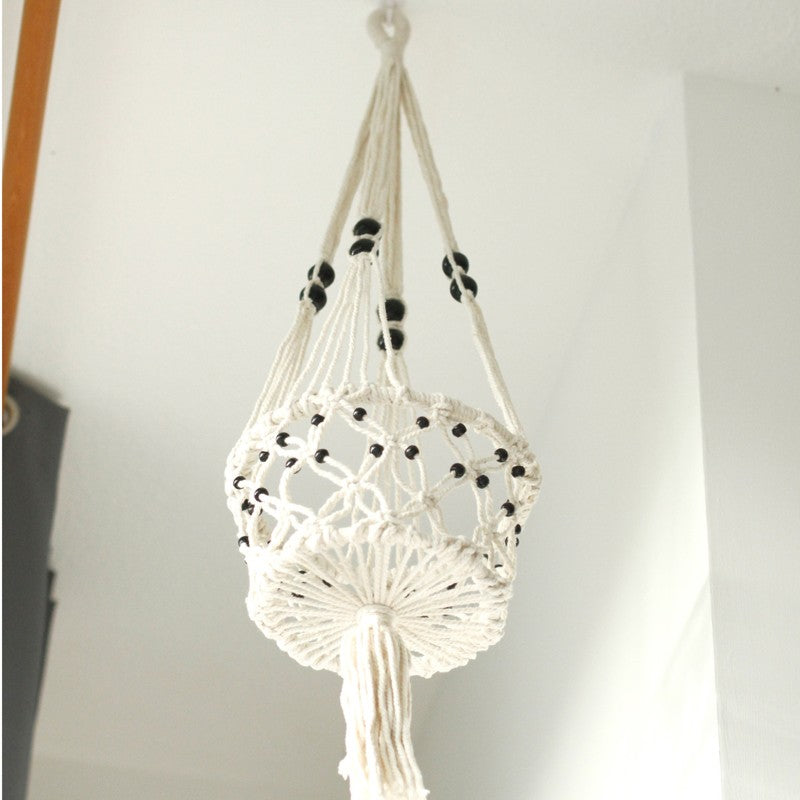 Macrame Pot Holder - Lrg Single Beaded