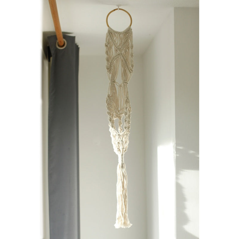 Macrame Pot Holder - Long With Ratten Hoop