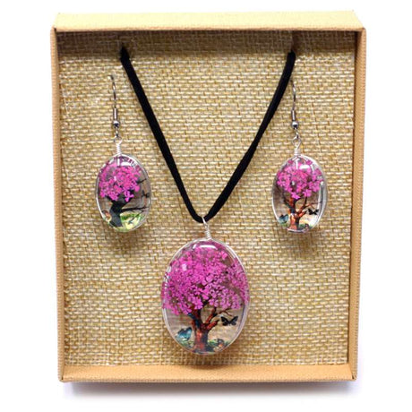 Pressed Flowers - Tree of Life set - Bright Pink