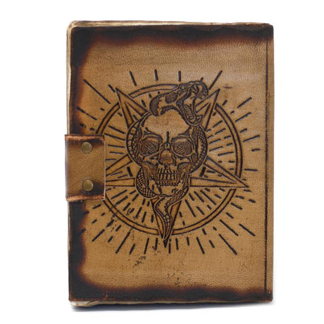 Leather Pentagon & Skull with Burns Detail Notebook (7x5")