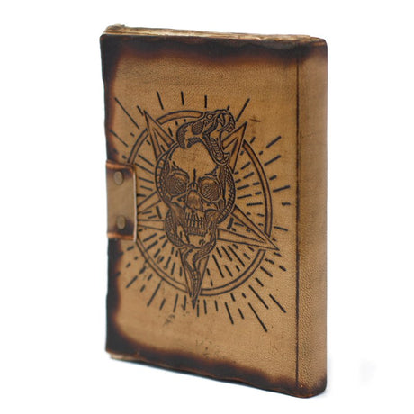 Leather Pentagon & Skull with Burns Detail Notebook (7x5")