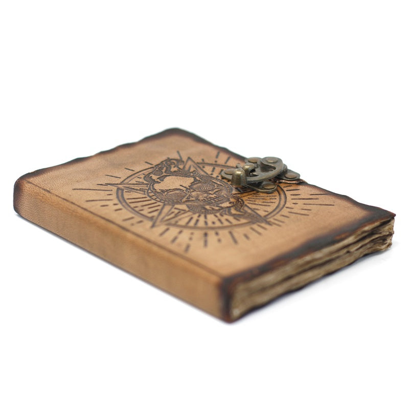 Leather Pentagon & Skull with Burns Detail Notebook (7x5")