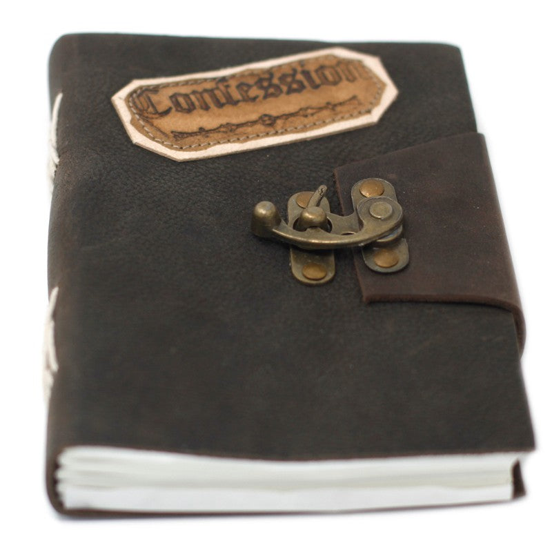 Leather Black Confessions with Lock Notebook (7x5")