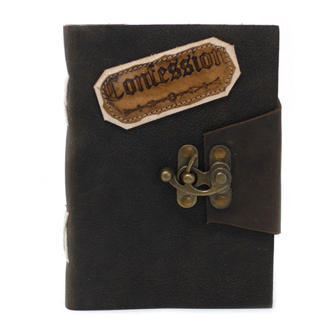 Leather Black Confessions with Lock Notebook (7x5")