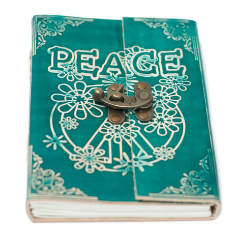 Leather Green Peace with Lock Notebook (7x5")